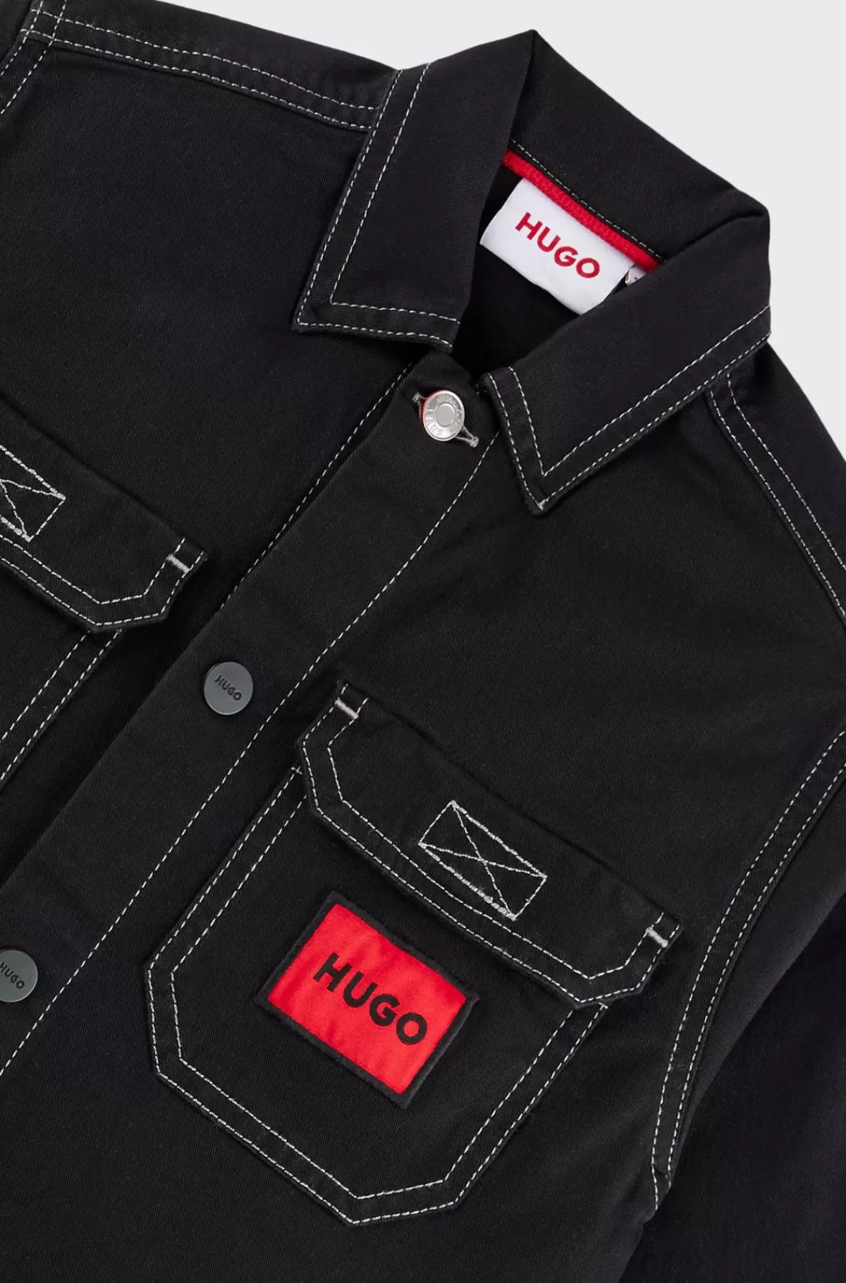 HUGO BOSS Yderskjorte I Strækbomuld Med Rødt Logomærke Til Børn Sort Best Sale