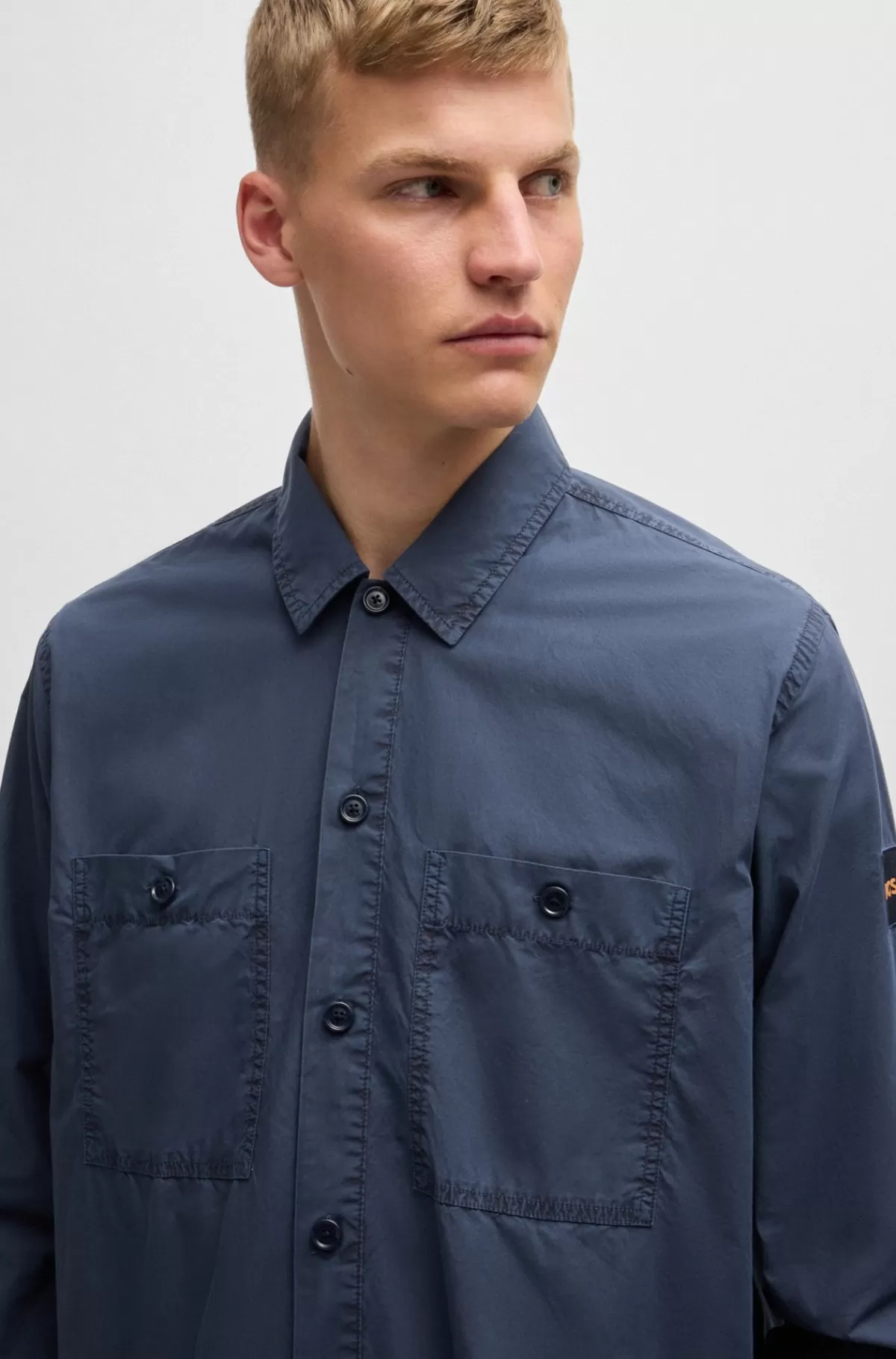 HUGO BOSS Yderskjorte Med Oversize Fit I Bomuldspoplin Mørkeblå Hot