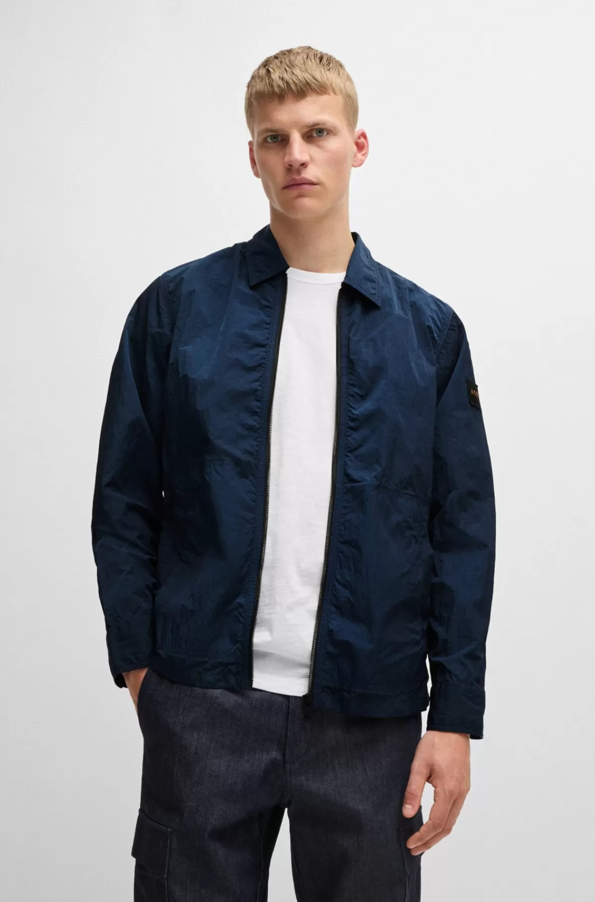 HUGO BOSS Yderskjorte Med Oversize Fit I Stof Med Rynkeeffekt Blå Store