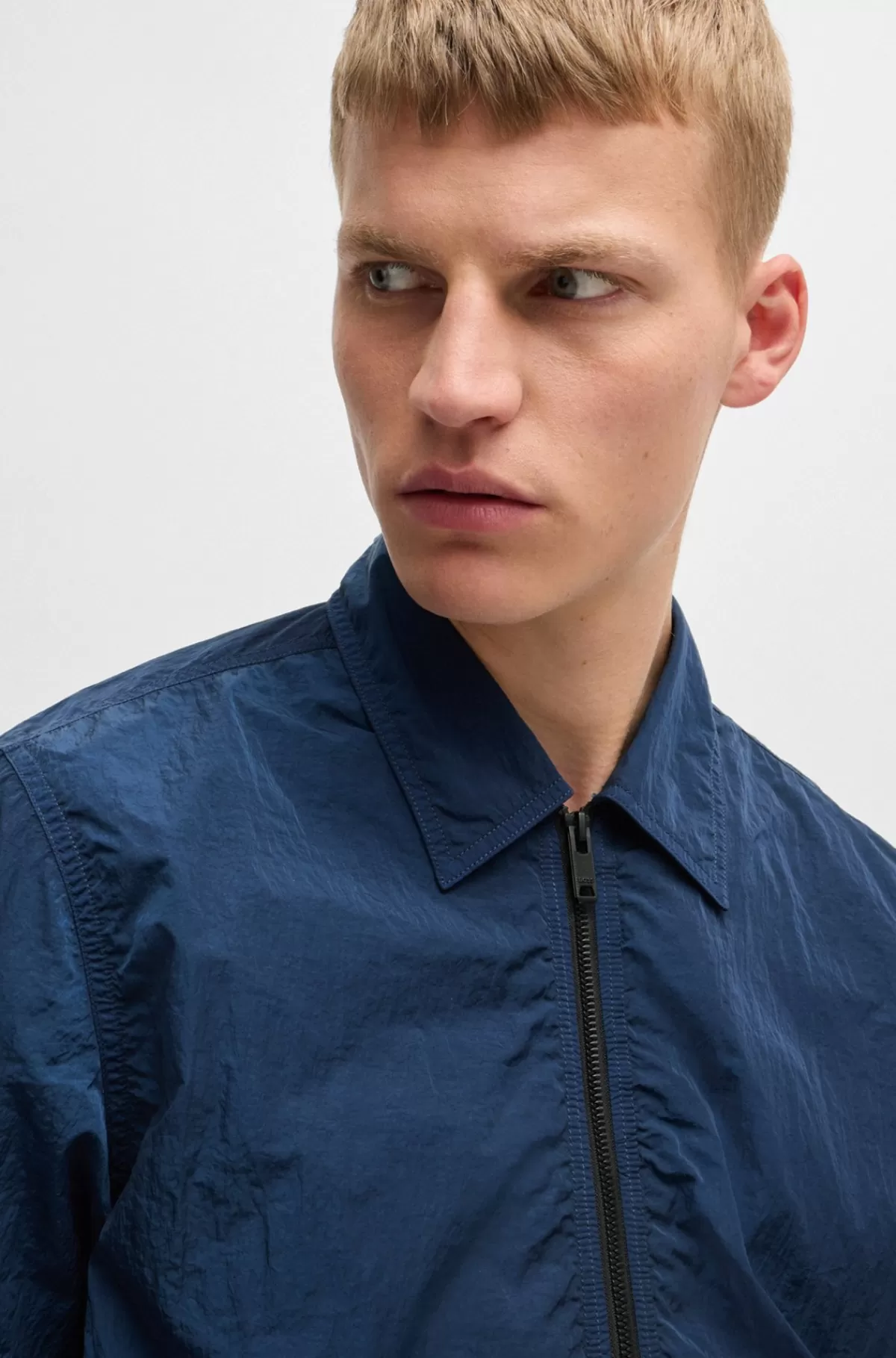 HUGO BOSS Yderskjorte Med Oversize Fit I Stof Med Rynkeeffekt Blå Store