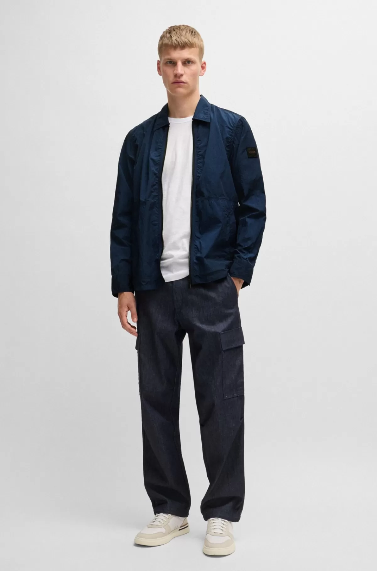 HUGO BOSS Yderskjorte Med Oversize Fit I Stof Med Rynkeeffekt Blå Store
