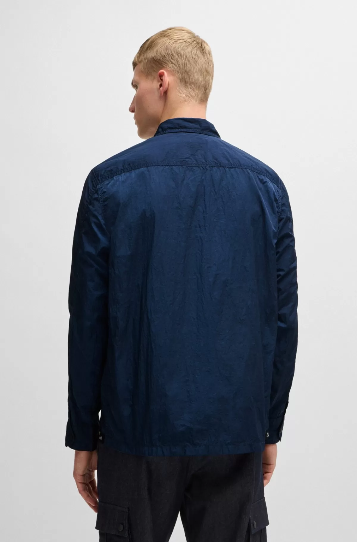 HUGO BOSS Yderskjorte Med Oversize Fit I Stof Med Rynkeeffekt Blå Store