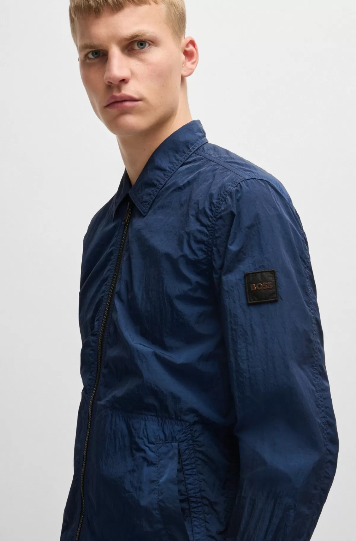 HUGO BOSS Yderskjorte Med Oversize Fit I Stof Med Rynkeeffekt Blå Store