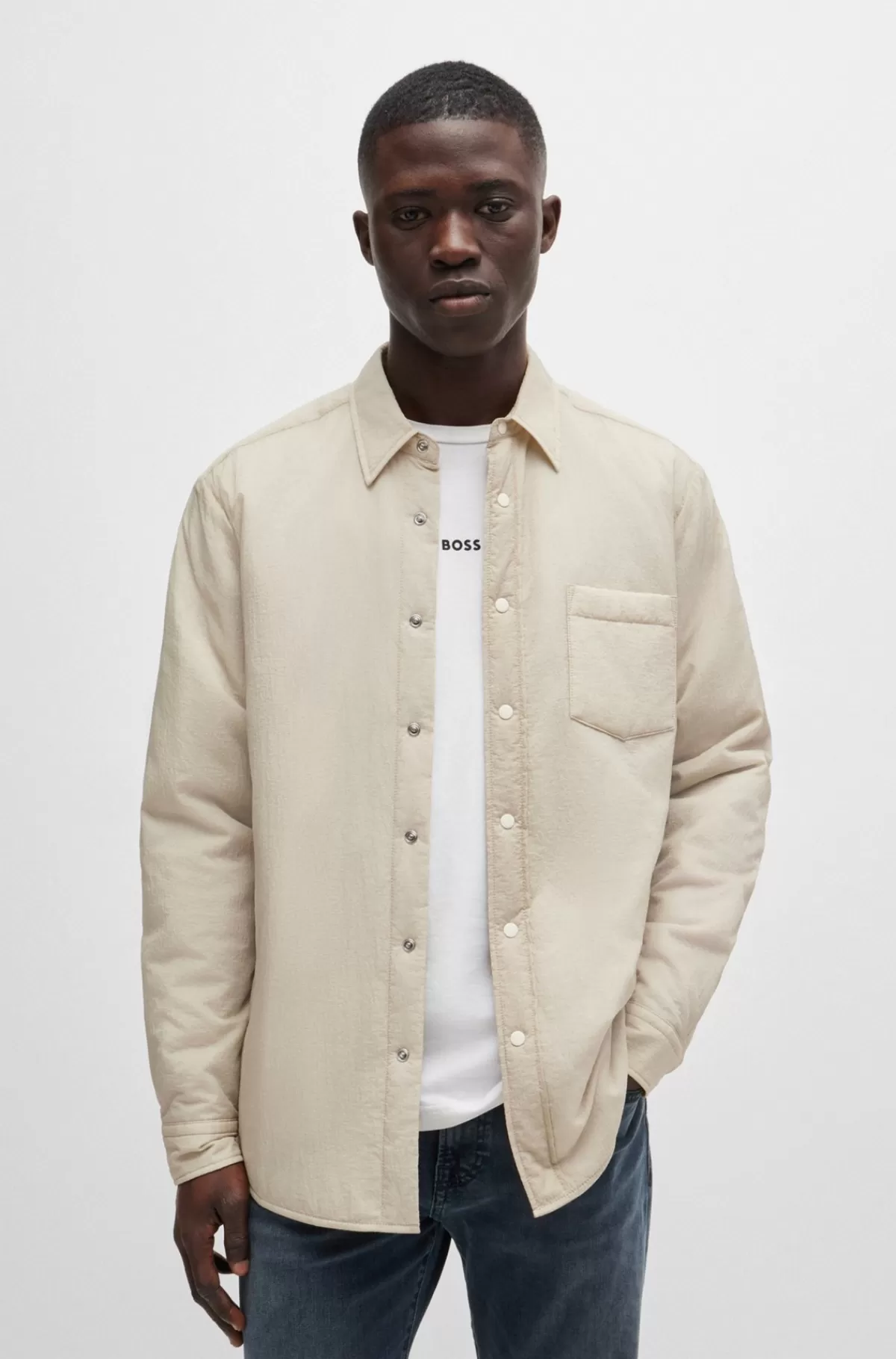 HUGO BOSS Yderskjorte Med Relaxed Fit, Quiltning På Indersiden Og Krave Med Spidse Flipper Lys beige Sale