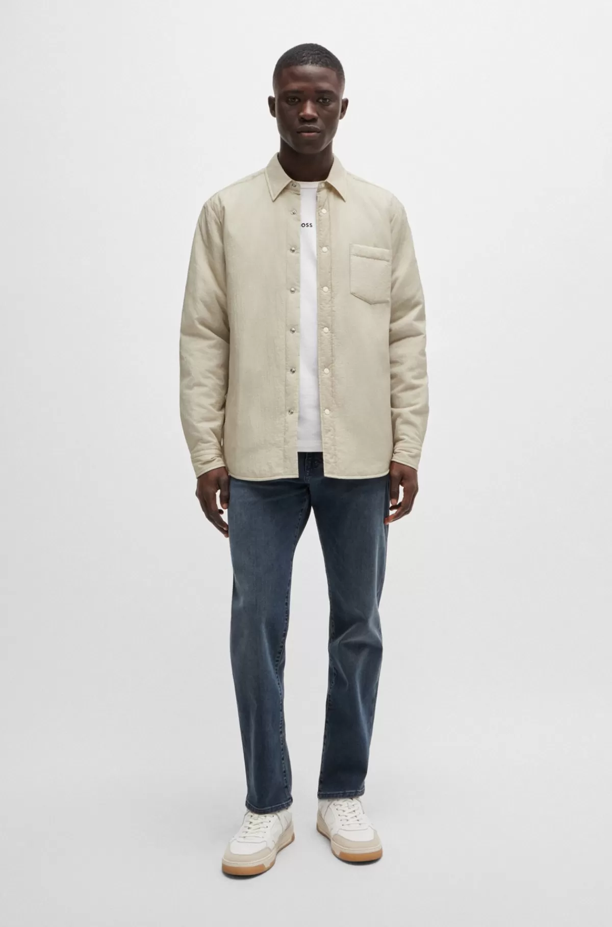 HUGO BOSS Yderskjorte Med Relaxed Fit, Quiltning På Indersiden Og Krave Med Spidse Flipper Lys beige Sale