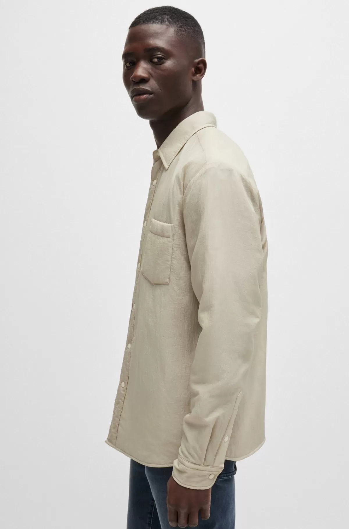 HUGO BOSS Yderskjorte Med Relaxed Fit, Quiltning På Indersiden Og Krave Med Spidse Flipper Lys beige Sale